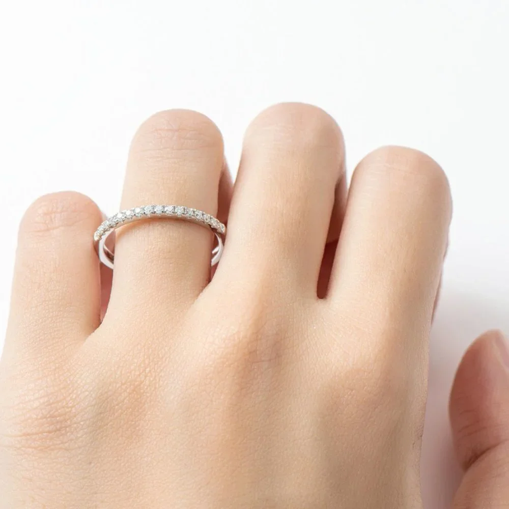 Certified 1.5mm Moissanite Diamond Pave Half Eternity Ring NEW - Picture 11 of 14